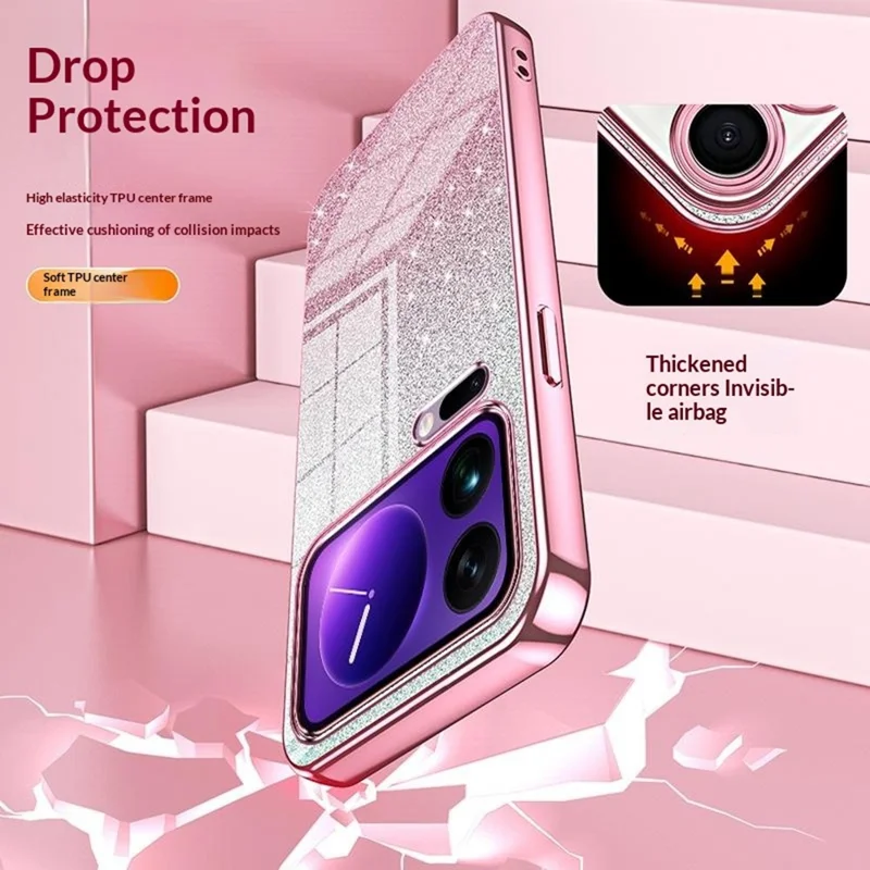 For Xiaomi 17 Pro Max Case Electroplating Gradient Glitter TPU Phone Cover - Pink