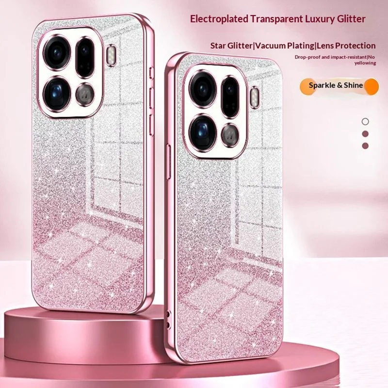 For Oppo Find X9 Pro 5G Case Electroplating Gradient Glitter TPU Phone Cover - Pink