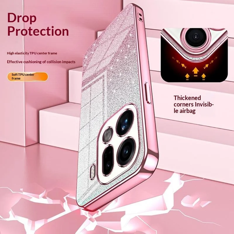 For Oppo Find X9 Pro 5G Case Electroplating Gradient Glitter TPU Phone Cover - Pink