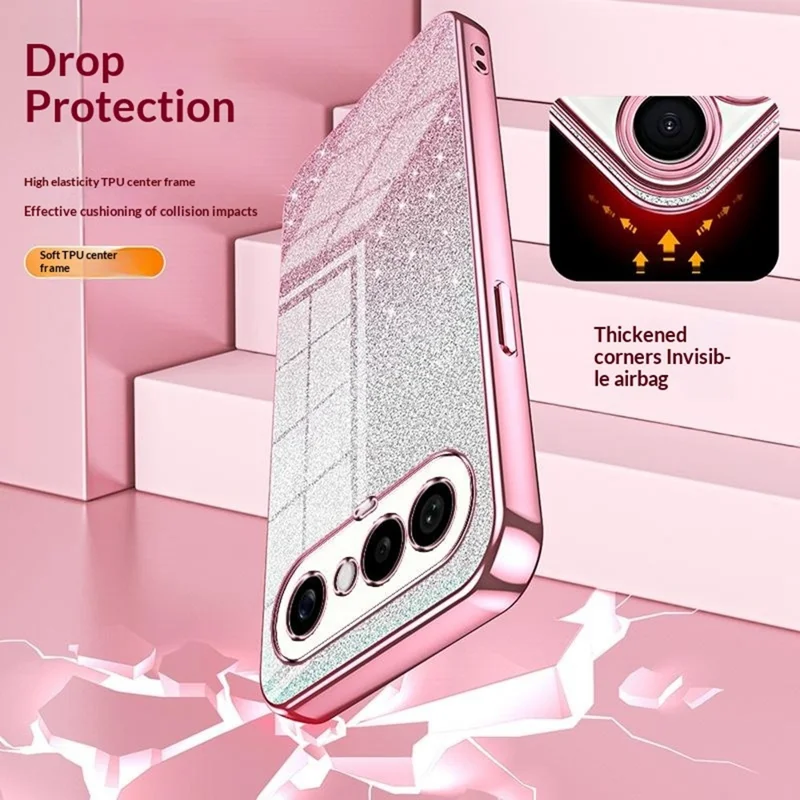 For vivo S50 Pro mini 5G Case Electroplating Gradient Glitter TPU Phone Cover - Pink