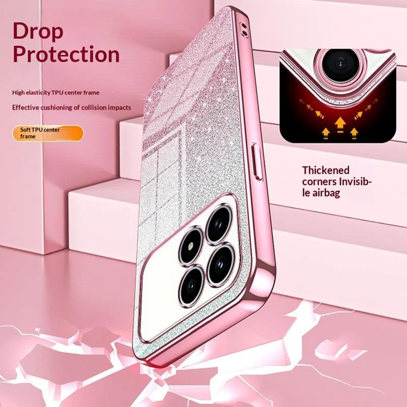 Phone Case For Xiaomi Poco F8 Pro  /  Redmi K90 5G Electroplating Gradient Glitter TPU Phone Cover - Pink