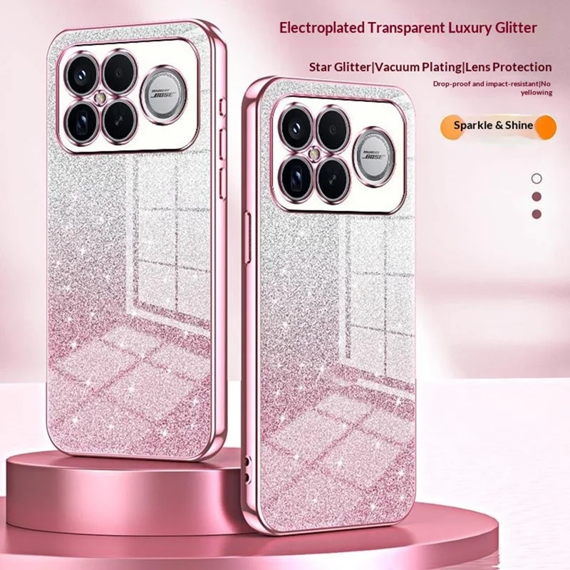 Phone Case For Xiaomi Poco F8 Ultra  /  Redmi K90 Pro Max 5G Electroplating Gradient Glitter TPU Phone Cover - Pink