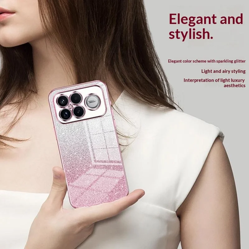 Phone Case For Xiaomi Poco F8 Ultra  /  Redmi K90 Pro Max 5G Electroplating Gradient Glitter TPU Phone Cover - Pink