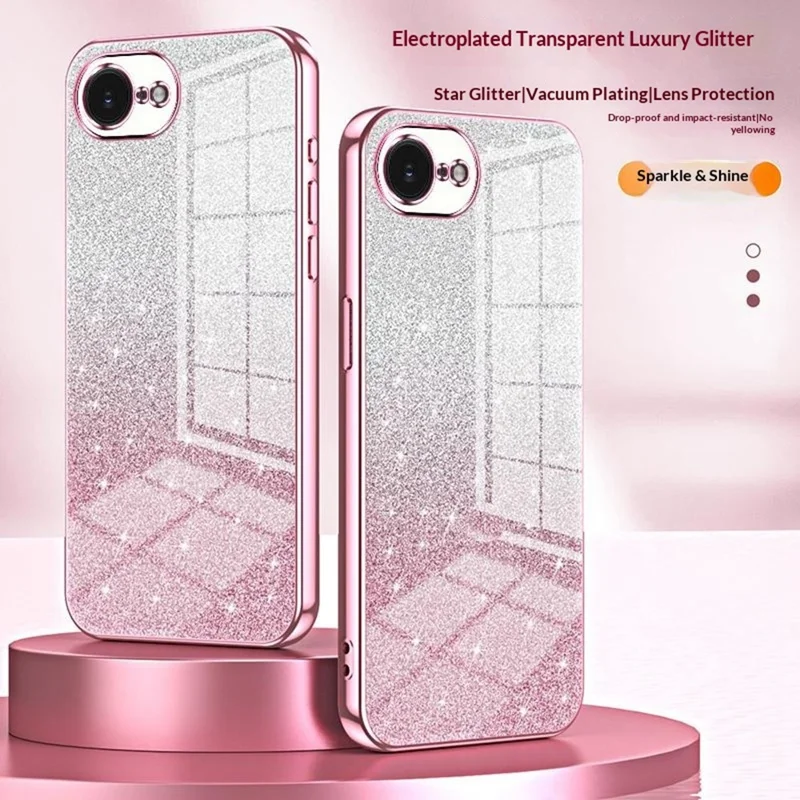 For iPhone 16e Case Electroplating Gradient Glitter TPU Phone Cover - Pink