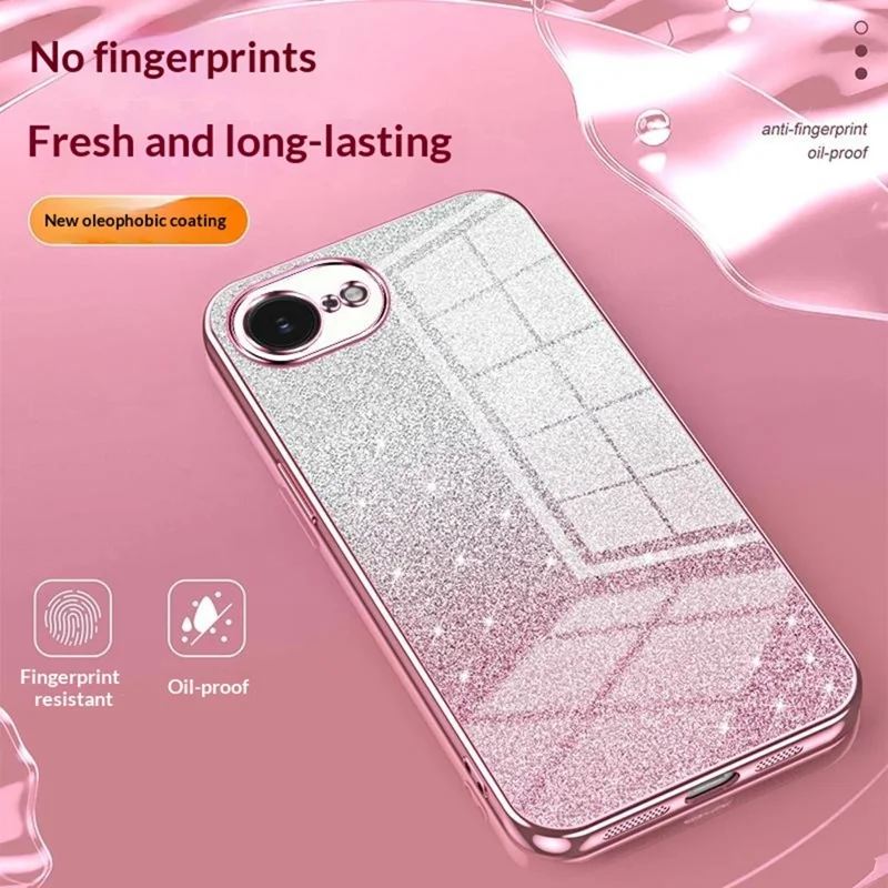 For iPhone 16e Case Electroplating Gradient Glitter TPU Phone Cover - Pink