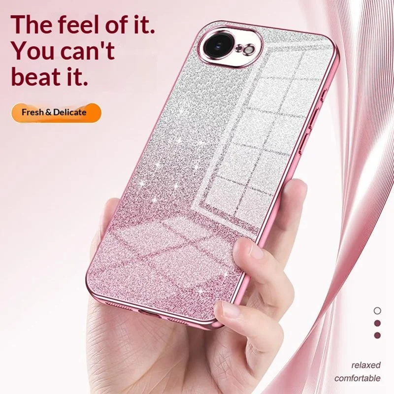 For iPhone 16e Case Electroplating Gradient Glitter TPU Phone Cover - Pink