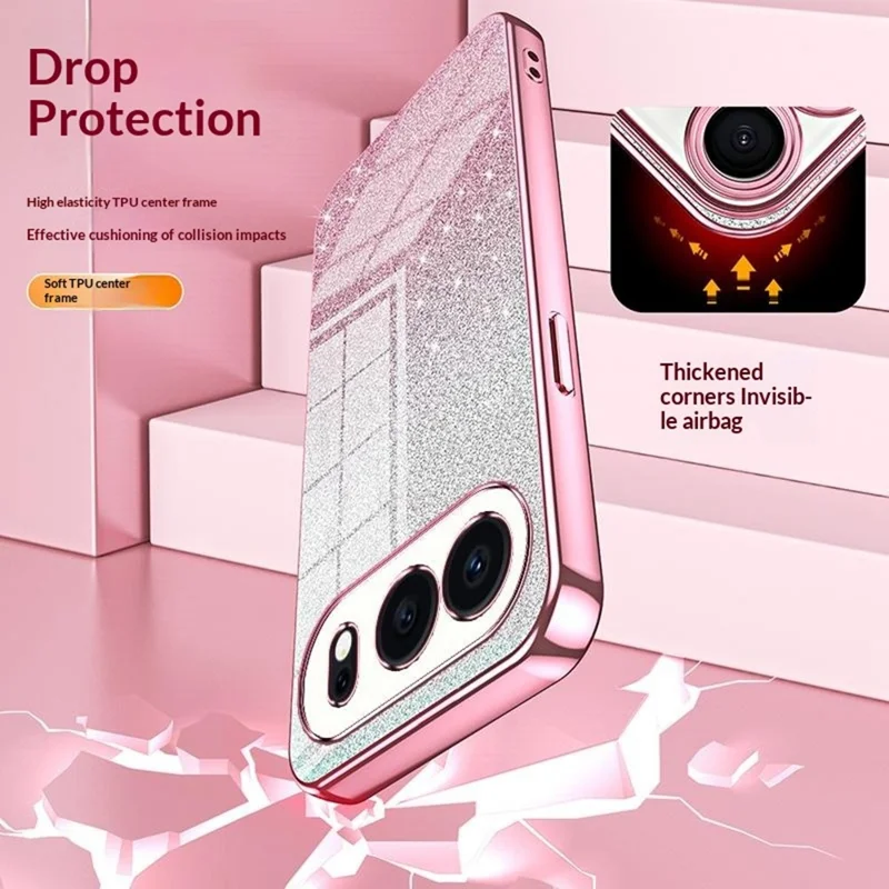 For Honor 500 5G Case Electroplating Gradient Glitter TPU Phone Cover - Pink