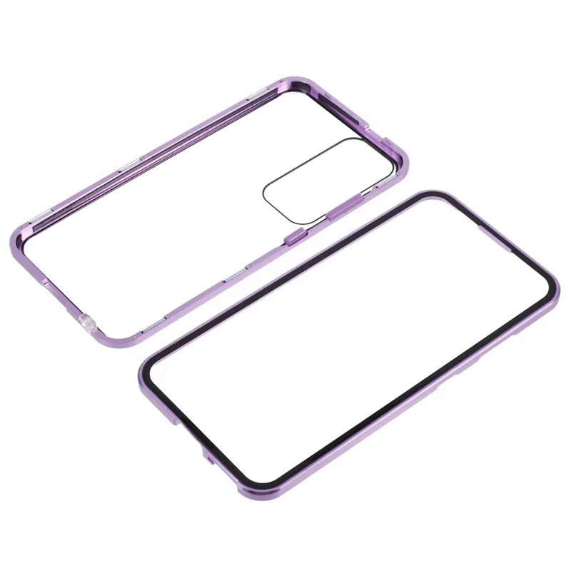 For Samsung Galaxy S26 Case Double-Sided Tempered Glass Phone Cover with Magnetic Adsorption Metal Frame - Purple