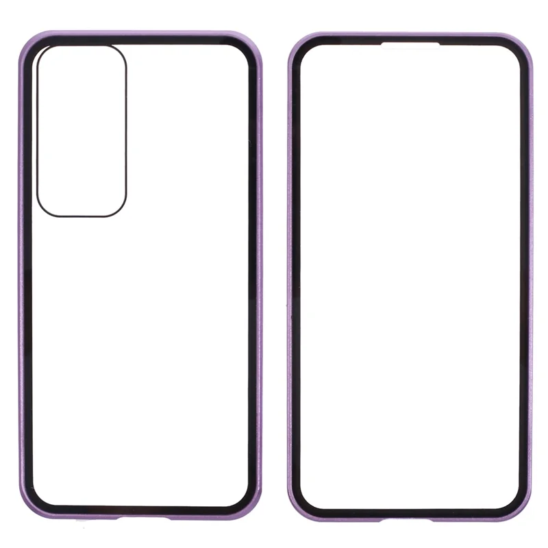 For Samsung Galaxy S26+ Case Double-Sided Tempered Glass Phone Cover with Magnetic Adsorption Metal Frame - Purple