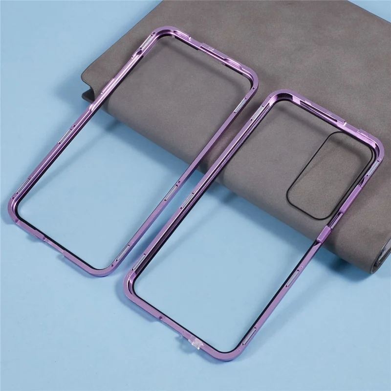 For Samsung Galaxy S26+ Case Double-Sided Tempered Glass Phone Cover with Magnetic Adsorption Metal Frame - Purple