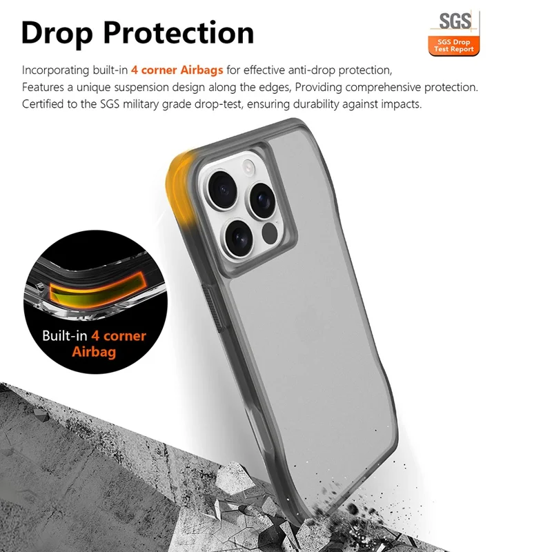 For iPhone 16 Pro Matte Case TPU PC Shockproof Phone Back Cover - Dark Grey