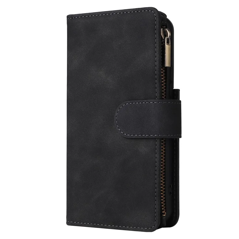 For Samsung Galaxy S23 Multiple Card Slots PU Leather Stand Case Zipper Pocket Anti-scratch Phone Wallet Cover - Black