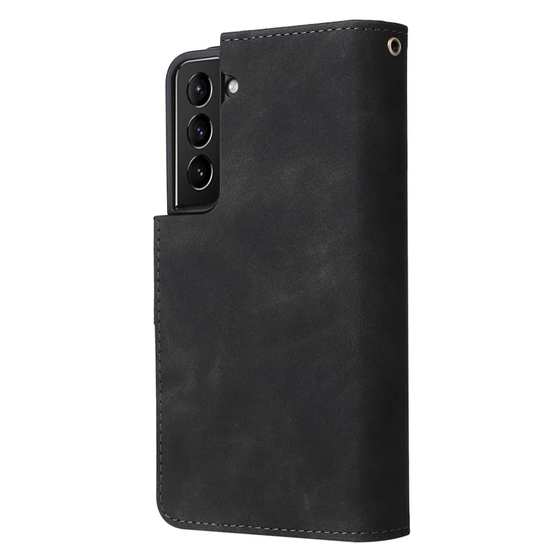 For Samsung Galaxy S23 Multiple Card Slots PU Leather Stand Case Zipper Pocket Anti-scratch Phone Wallet Cover - Black
