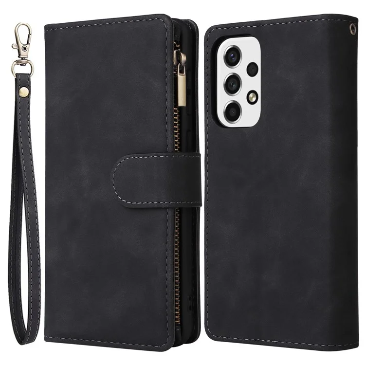 Para Samsung Galaxy A23 5G (Versão Global) / A23 4G / M23 5G / F23 5G Múltiplos Slots de Cartão Bolso com Zíper Capa de Carteira de Couro PU com Suporte de Telefone Fecho Magnético - Preto