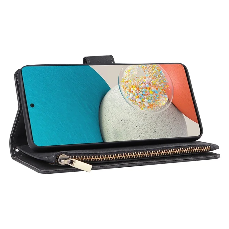 Para Samsung Galaxy A23 5G (Versão Global) / A23 4G / M23 5G / F23 5G Múltiplos Slots de Cartão Bolso com Zíper Capa de Carteira de Couro PU com Suporte de Telefone Fecho Magnético - Preto