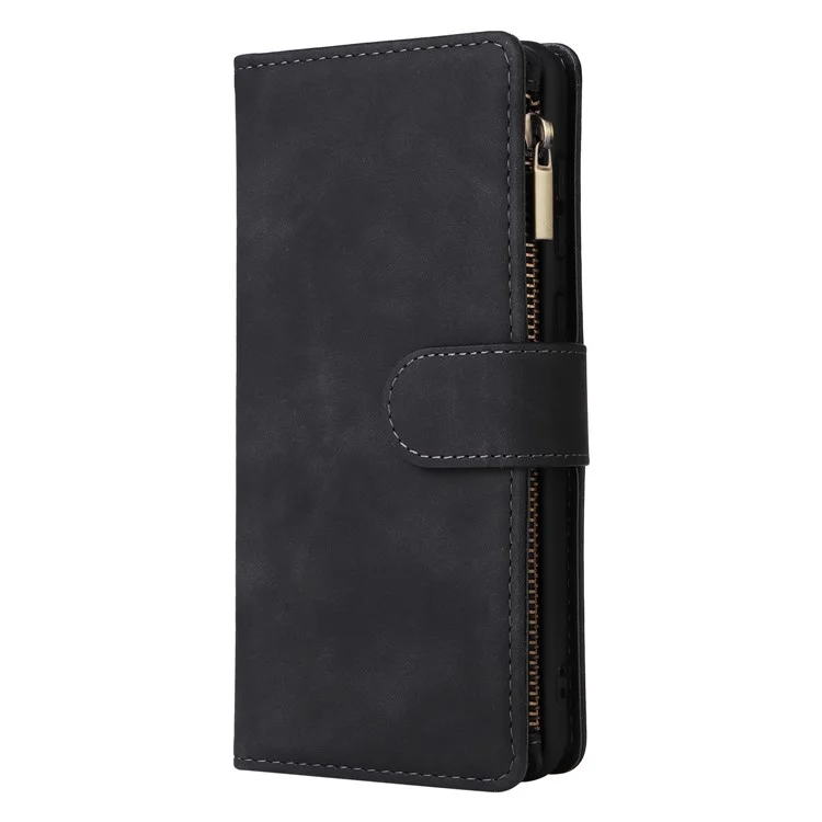 Para Samsung Galaxy A23 5G (Versão Global) / A23 4G / M23 5G / F23 5G Múltiplos Slots de Cartão Bolso com Zíper Capa de Carteira de Couro PU com Suporte de Telefone Fecho Magnético - Preto
