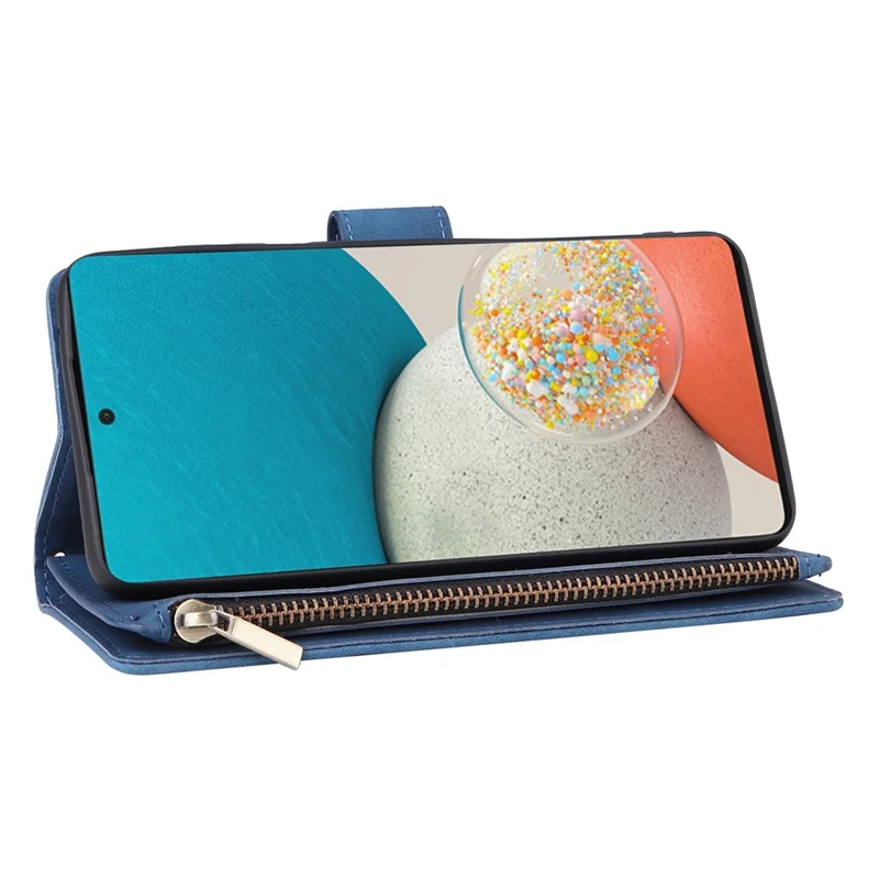 Für Samsung Galaxy A23 5G (Globale Version) / A23 4G / M23 5G / F23 5G Mehrere Kartensteckplätze Reißverschlusstasche PU-Leder-Telefonständer Magnetverschluss Brieftasche - Blau