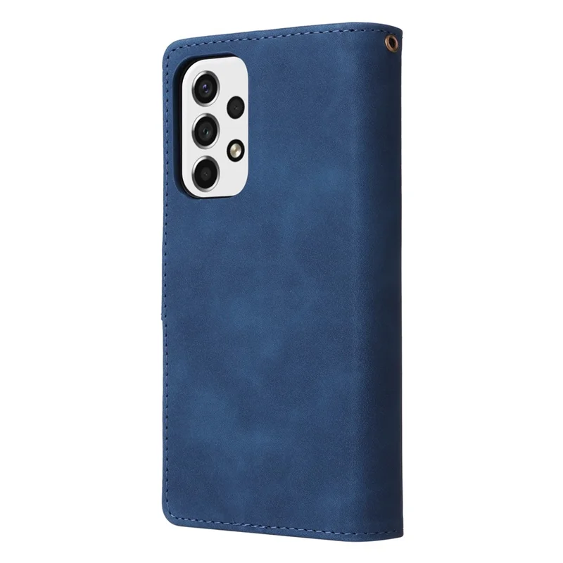 Für Samsung Galaxy A23 5G (Globale Version) / A23 4G / M23 5G / F23 5G Mehrere Kartensteckplätze Reißverschlusstasche PU-Leder-Telefonständer Magnetverschluss Brieftasche - Blau