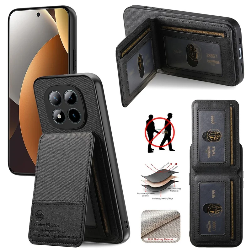 Phone Case For Xiaomi Poco M8 Pro 5G  /  Redmi Note 15 Pro+ 5G (Global) Cloth Texture Leather + PC + TPU Cover with RFID Blocking Card Holder - Black