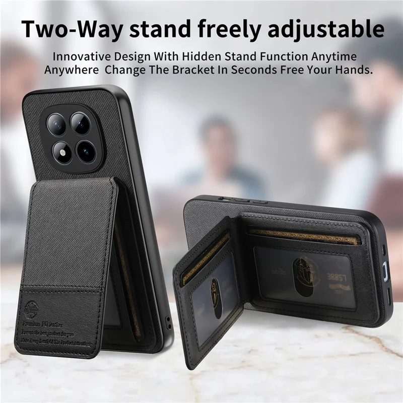 Phone Case For Xiaomi Poco M8 Pro 5G  /  Redmi Note 15 Pro+ 5G (Global) Cloth Texture Leather + PC + TPU Cover with RFID Blocking Card Holder - Black