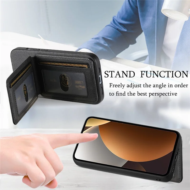 Phone Case For Xiaomi Poco M8 Pro 5G  /  Redmi Note 15 Pro+ 5G (Global) Cloth Texture Leather + PC + TPU Cover with RFID Blocking Card Holder - Black