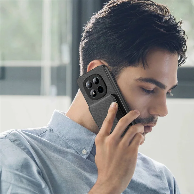 Phone Case For Xiaomi Poco M8 Pro 5G  /  Redmi Note 15 Pro+ 5G (Global) Cloth Texture Leather + PC + TPU Cover with RFID Blocking Card Holder - Black