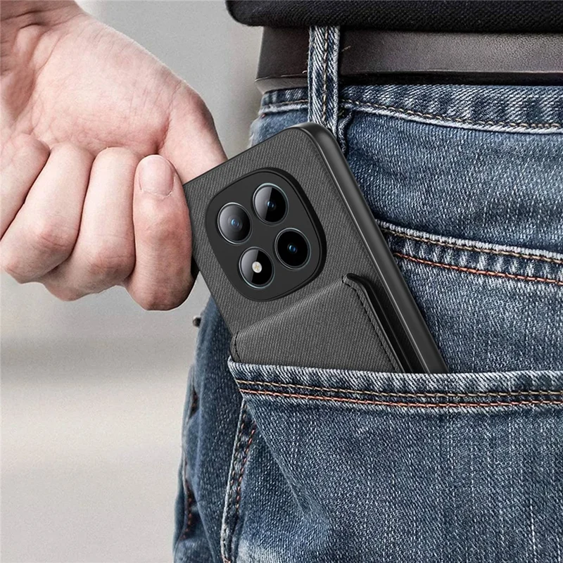 Phone Case For Xiaomi Poco M8 Pro 5G  /  Redmi Note 15 Pro+ 5G (Global) Cloth Texture Leather + PC + TPU Cover with RFID Blocking Card Holder - Black