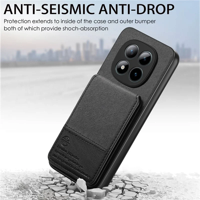 Phone Case For Xiaomi Poco M8 Pro 5G  /  Redmi Note 15 Pro+ 5G (Global) Cloth Texture Leather + PC + TPU Cover with RFID Blocking Card Holder - Black