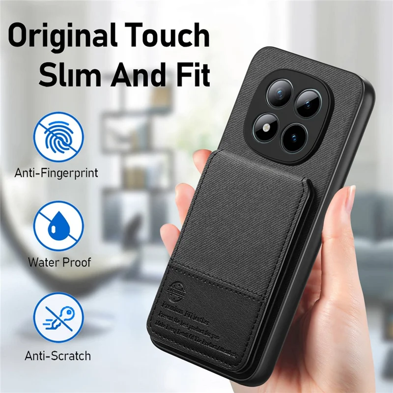 Phone Case For Xiaomi Poco M8 Pro 5G  /  Redmi Note 15 Pro+ 5G (Global) Cloth Texture Leather + PC + TPU Cover with RFID Blocking Card Holder - Black