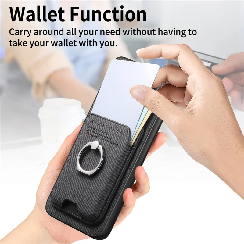 Phone Case For Google Pixel 10 Pro  /  Pixel 10 Cloth Texture  Leather + PC + TPU Phone Cover with Detachable Magnetic Ring Kickstand Card Holder - Black