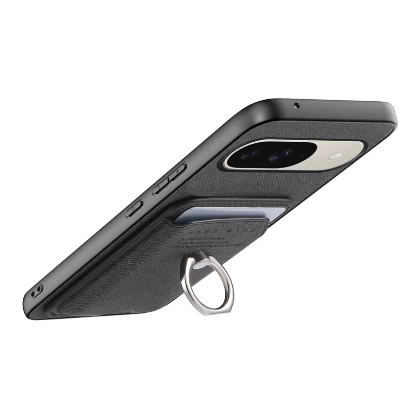 Phone Case For Google Pixel 9 Pro  /  Pixel 9 Cloth Texture  Leather + PC + TPU Phone Cover with Detachable Magnetic Ring Kickstand Card Holder - Black