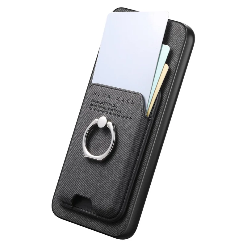 Phone Case For Google Pixel 9 Pro  /  Pixel 9 Cloth Texture  Leather + PC + TPU Phone Cover with Detachable Magnetic Ring Kickstand Card Holder - Black