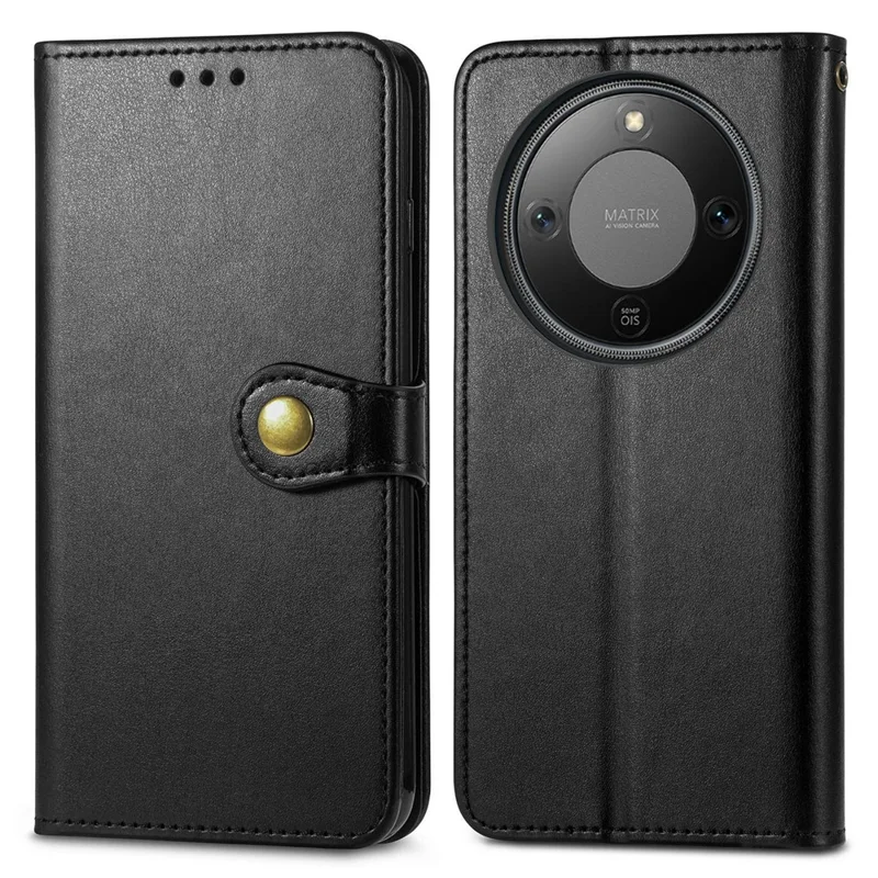 Phone Case For Honor Magic8 Lite 5G  /  X9d 5G  /  X70 5G Wallet Stand Leather Phone Cover with Wrist Strap - Black