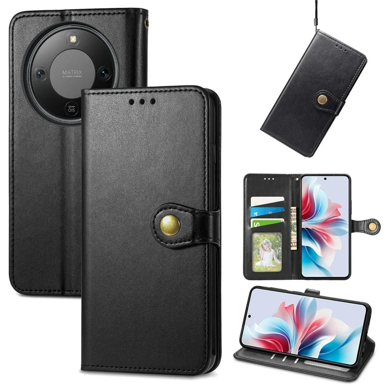 Phone Case For Honor Magic8 Lite 5G  /  X9d 5G  /  X70 5G Wallet Stand Leather Phone Cover with Wrist Strap - Black