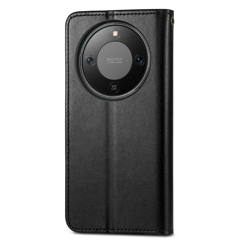 Phone Case For Honor Magic8 Lite 5G  /  X9d 5G  /  X70 5G Wallet Stand Leather Phone Cover with Wrist Strap - Black