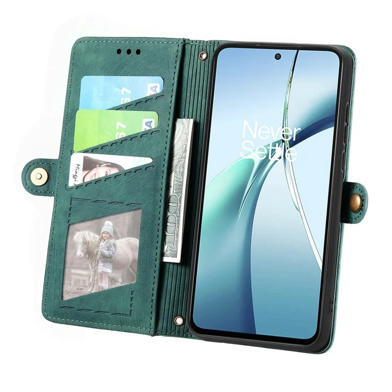 Phone Case For Honor Magic8 Lite 5G  /  X9d 5G  /  X70 5G Zipper Wallet Geometry Lines Leather Phone Cover with Strap - Green