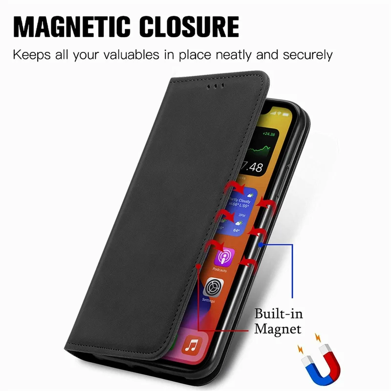 For Motorola Edge 60 Neo 5G Leather Case with Card Holder Magnetic Absorption Phone Cover - Black