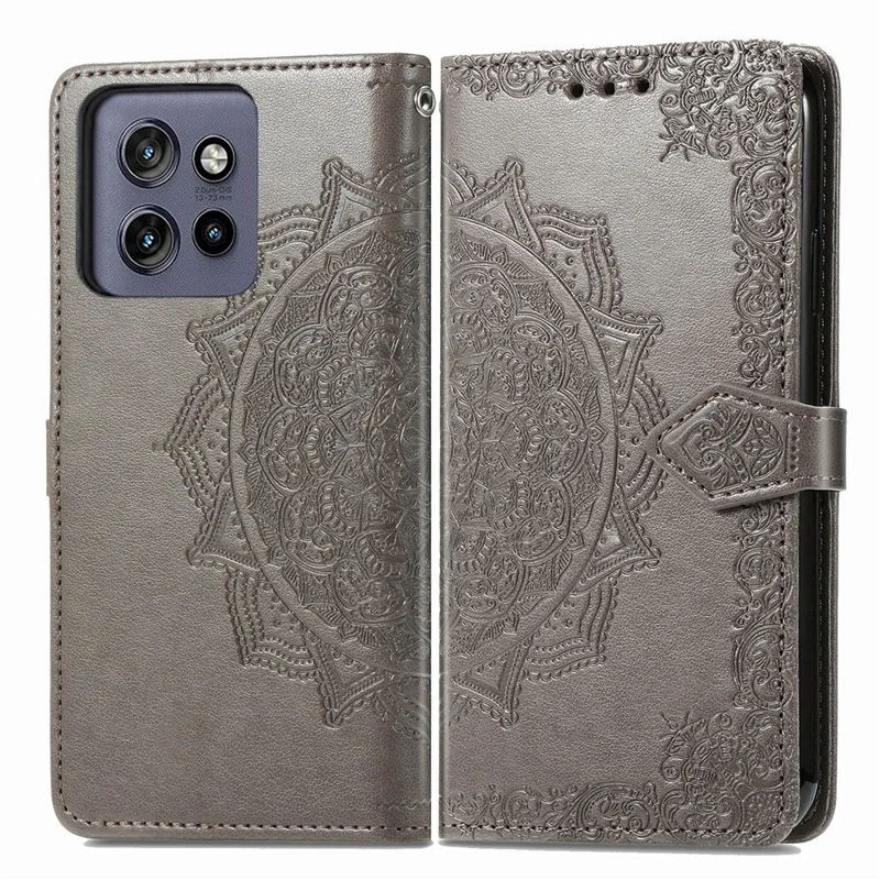 For Motorola Edge 60 Neo 5G Wallet Case Mandala Flower Leather Phone Cover Stand - Grey