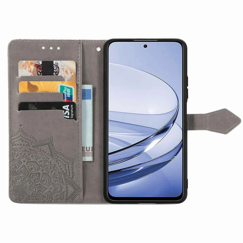 For Motorola Edge 60 Neo 5G Wallet Case Mandala Flower Leather Phone Cover Stand - Grey