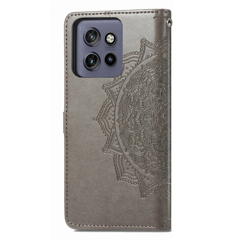 For Motorola Edge 60 Neo 5G Wallet Case Mandala Flower Leather Phone Cover Stand - Grey