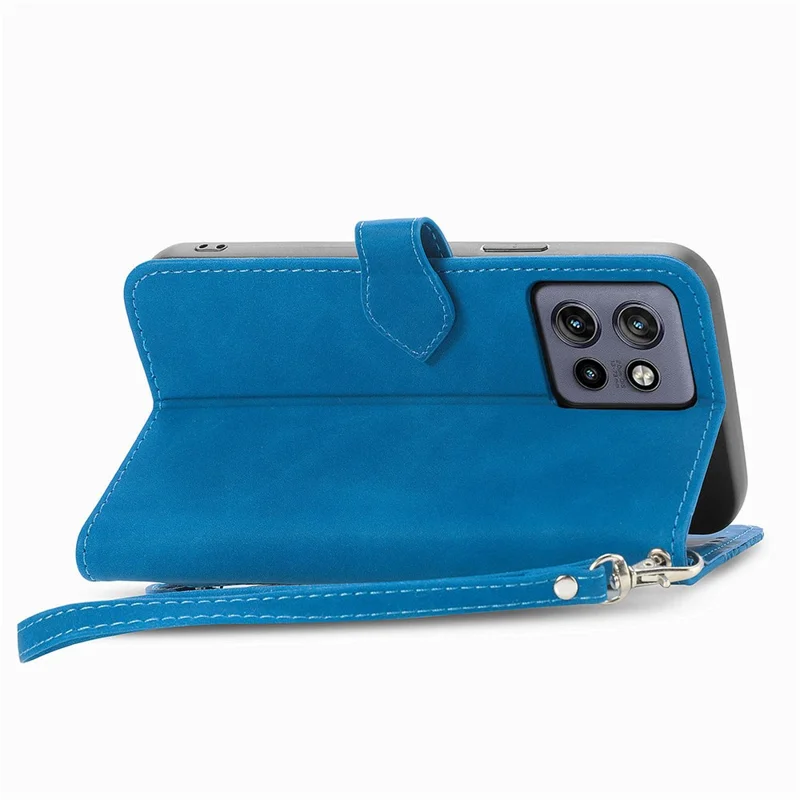 For Motorola Edge 60 Neo 5G Zipper Wallet Case with Strap Flower Imprint PU Leather Phone Cover - Blue
