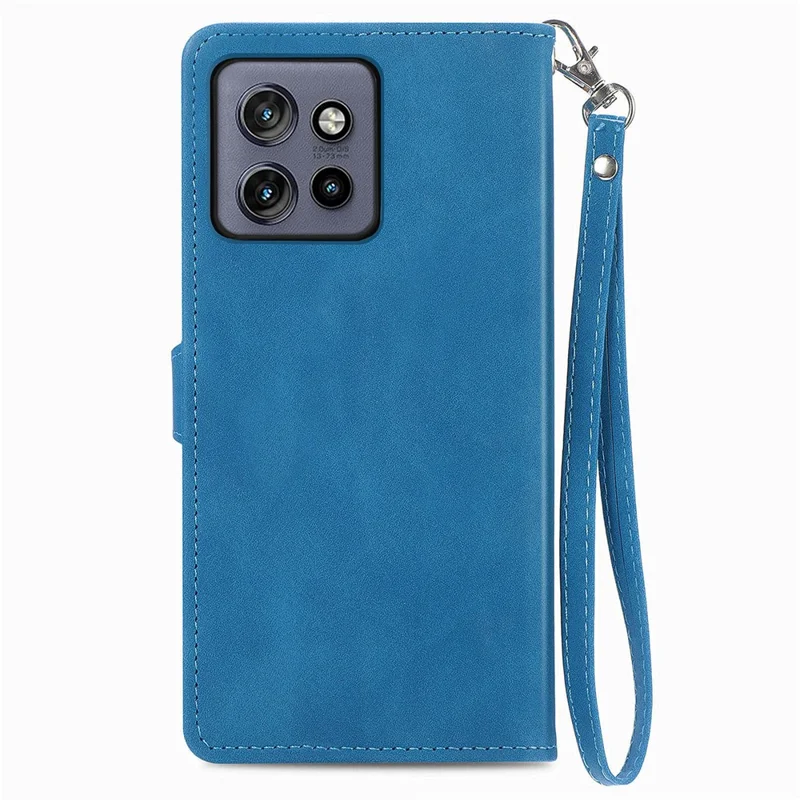 For Motorola Edge 60 Neo 5G Zipper Wallet Case with Strap Flower Imprint PU Leather Phone Cover - Blue