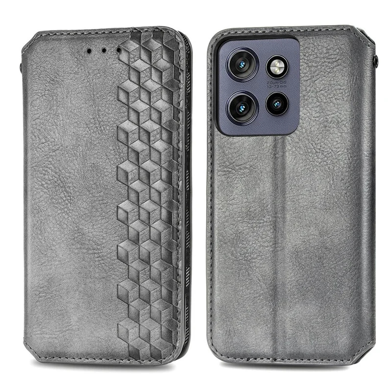 For Motorola Edge 60 Neo 5G Case Rhombus Imprint PU Leather Wallet Phone Cover - Grey