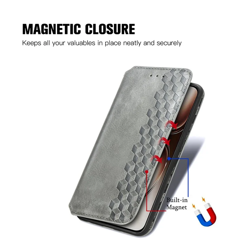 For Motorola Edge 60 Neo 5G Case Rhombus Imprint PU Leather Wallet Phone Cover - Grey