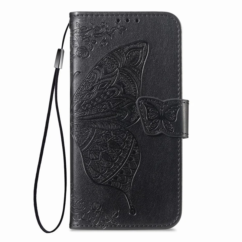 For Honor Magic8 Pro 5G Case with Strap Butterfly Pattern PU Leather Wallet Phone Cover - Black