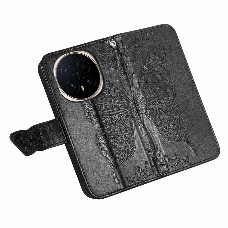 For Honor Magic8 Pro 5G Case with Strap Butterfly Pattern PU Leather Wallet Phone Cover - Black