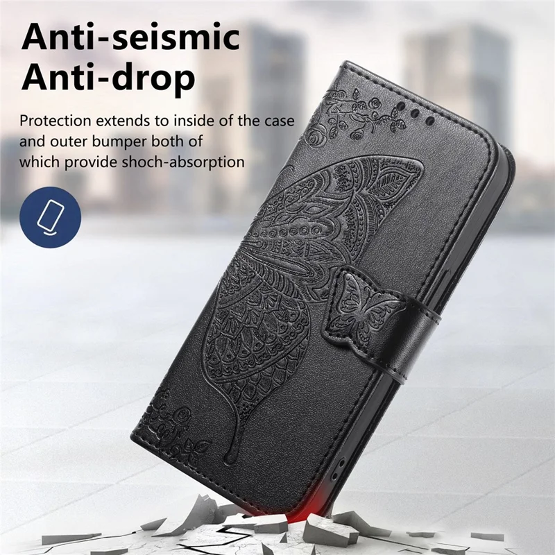 For Honor Magic8 Pro 5G Case with Strap Butterfly Pattern PU Leather Wallet Phone Cover - Black