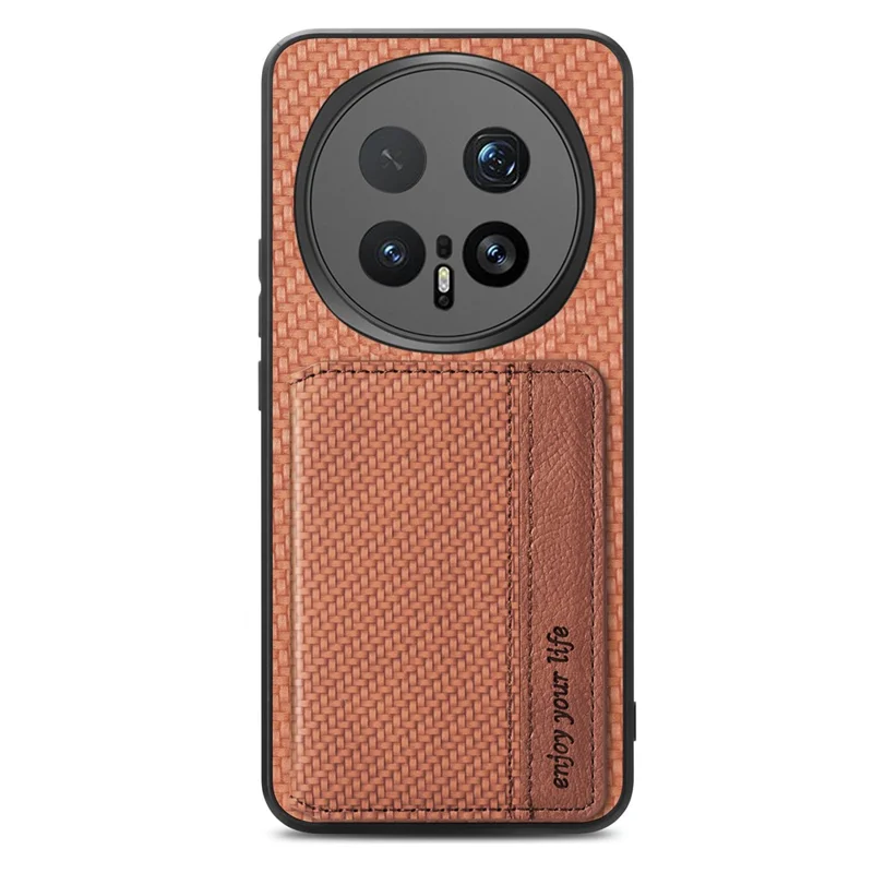 For Honor Magic8 5G Case RFID Blocking Carbon Fiber Leather Phone Back Cover with Card Holder - Brown