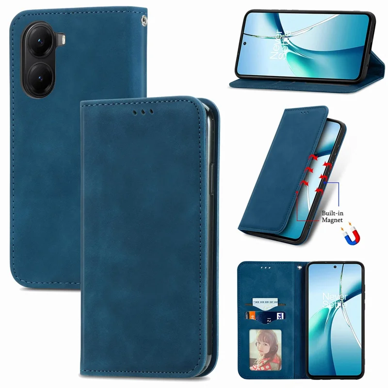 For Xiaomi Redmi A5 NFC (EU) (173.45mm) Leather Case with Card Holder Magnetic Absorption Phone Cover - Dark Blue