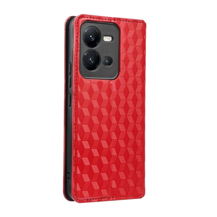 Coperchio Telefonico Per Vivo V25 5G / V25e 4G / X80 Lite 5G Bump Rhombo Pattern Rhombo Magnetic PU Magnetic Pulfullo Portafoglio Portafoglio Portafoglio - Rosso